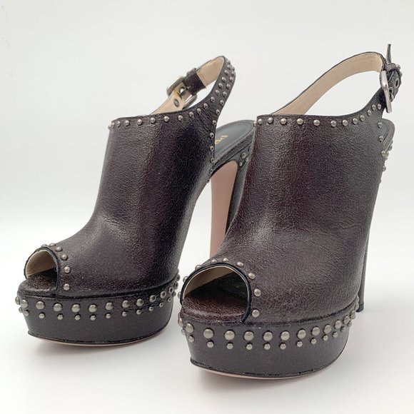 Prada Roxy Crackle Leather Platform Sling-Back Amaranto Heels Size 10/40 - Picture 4 of 8